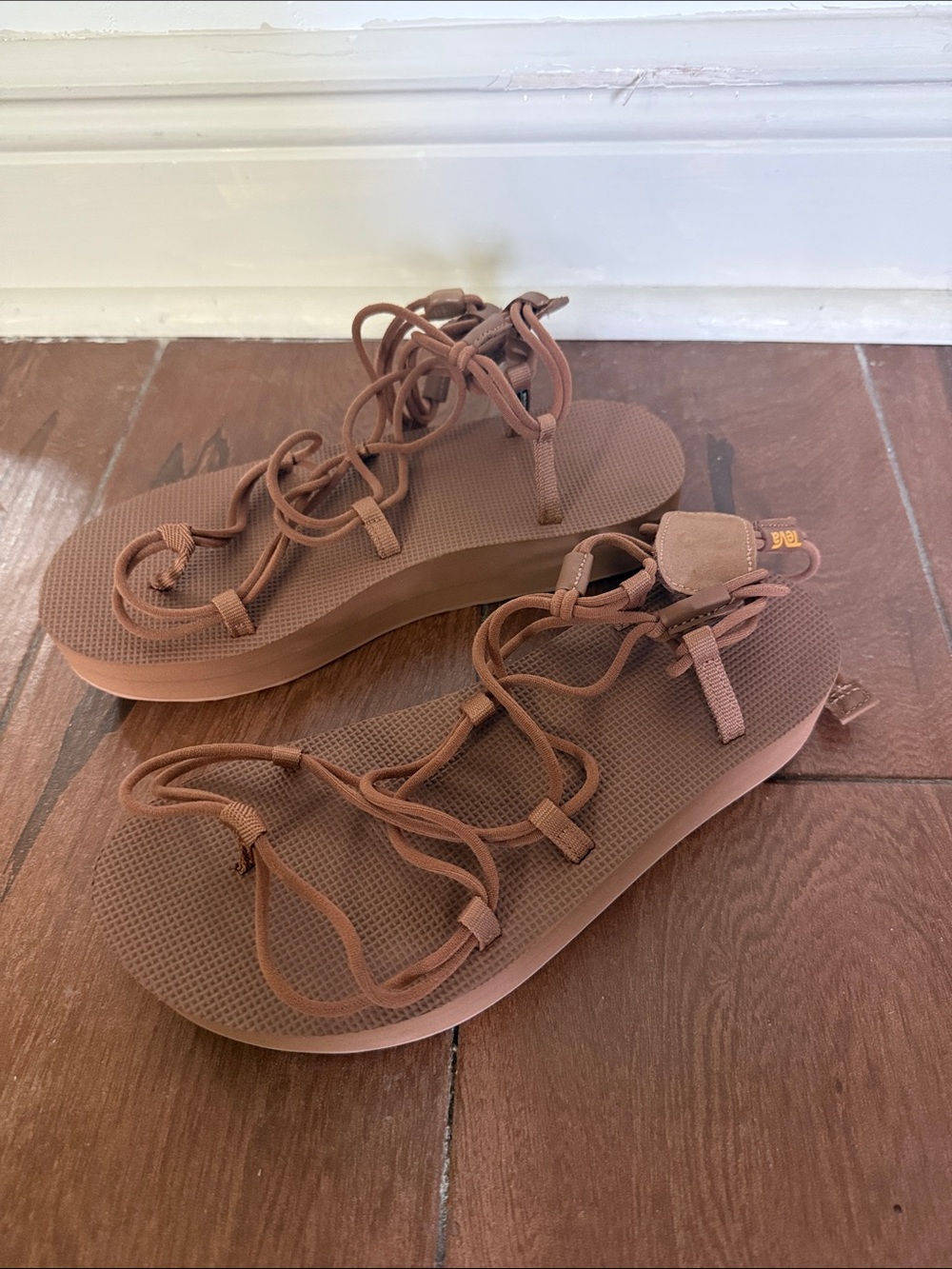 Teva Women's Strappy Lace-Up Sandals in Light Brown - Picture 4 of 8
